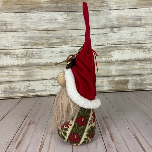 Christmas Gnome Vintage Poinsettia Jingle Bells Flannel Handmade Holiday Rustic - Picture 8 of 12